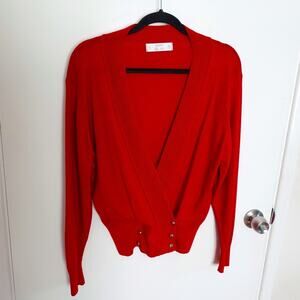 Vintage St Michael Red Wool Long Sleeve Cardigan Buttoned Waist Size 12